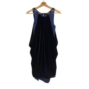 Aidan Mattox Y2K Draped Midnight Blue Velvet Bedazzled Short Dress SZ 6 Club EUC
